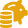 A yellow icon of a piggy bank with a stack of coins