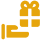 A yellow icon of a hand giving a present