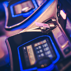 A gaming kiosk printing a ticket